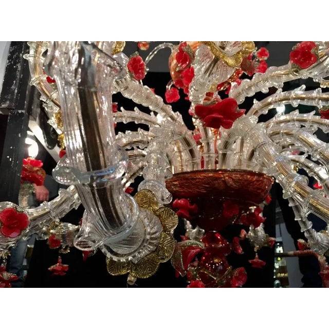 Glass Red and Gold Murano Glass Chandelier, 1980s For Sale - Image 7 of 15