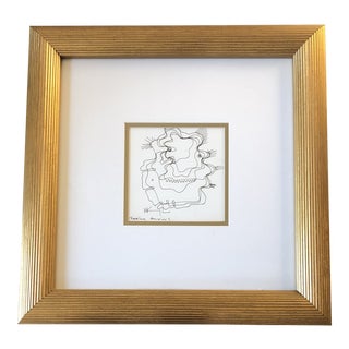 Original Vintage Wayne Cunningham Abstract Ink Drawing “Feeling Anxious “ 1990’s Framed For Sale