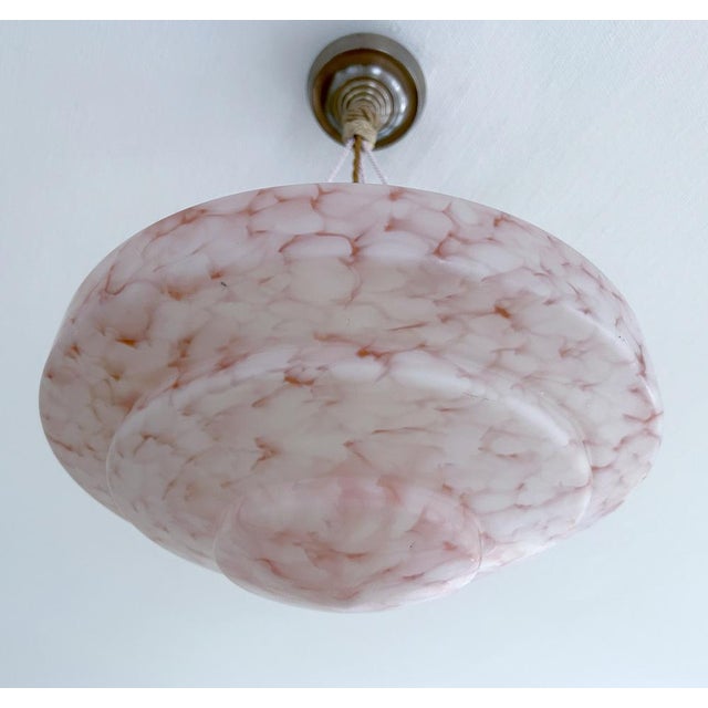 Art Deco Pendant Light in Pink and White Marble Glass, 1930s For Sale - Image 14 of 18