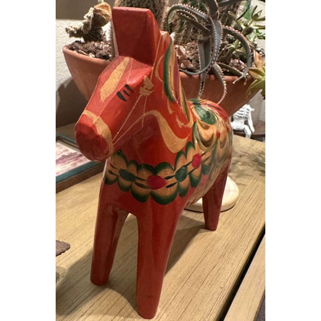 Mid-Century Modern Vintage Nils Olsson 8” Dala Horse With Original Sticker For Sale - Image 3 of 6