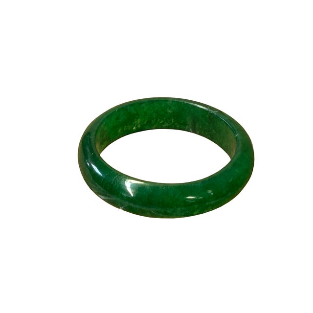 2.25" Chinese Natural Mixed Dark Green Jade Stone Bracelet Bangle For Sale - Image 4 of 8