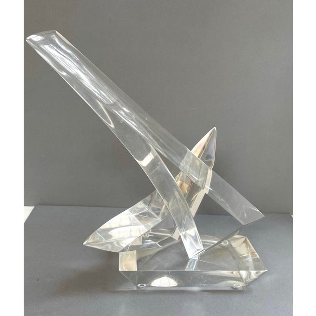 Icy cool lucite abstract tabletop sculpture by Van Teal. It is very dramatic with its sharp lines & angles jutting out...