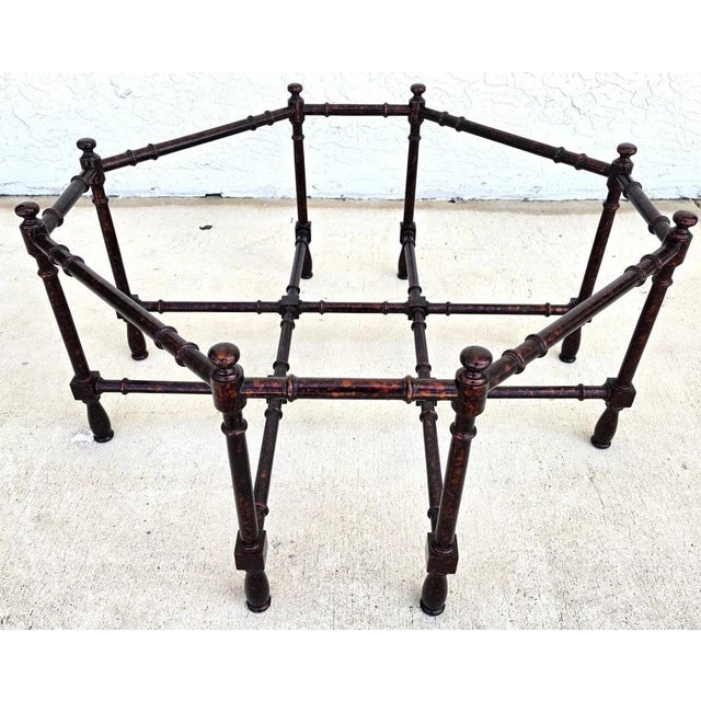 1980s Vintage Baker Style Tortoise Shell Faux Bamboo & Glass Coffee Table For Sale - Image 5 of 12