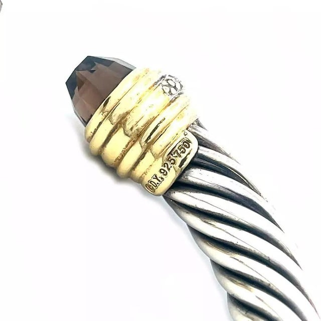 Metal David Yurman Diamond Gold Cuff Bracelet 18k Sterling Silver Smoky Topaz 10mm For Sale - Image 7 of 7