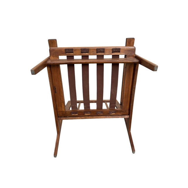 Wood Scandinavian Modern MCM Walnut Framed Armchair With Striped Cushions For Sale - Image 7 of 7