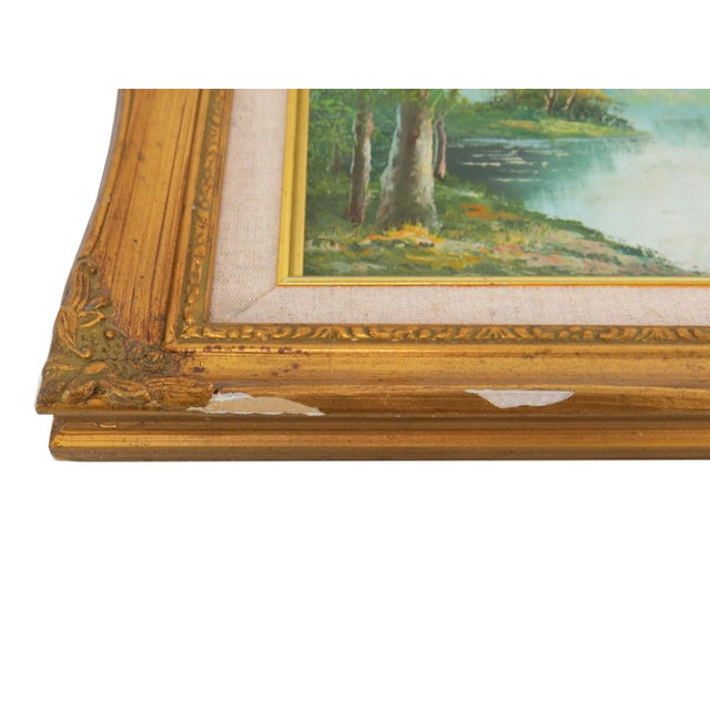 Antique White Vintage Oil on Board Realism Landscape in Gilt Frame - Artist Signed For Sale - Image 8 of 10