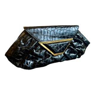 Jane August England Oversized Patent Faux Crocodile Clutch For Sale