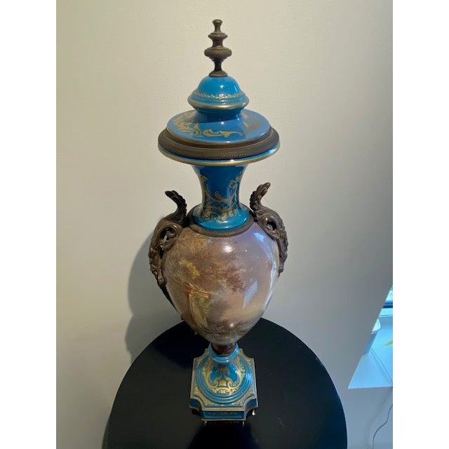 Late 19th Century French Sèvres-Style Porcelain Lidded Urns For Sale - Image 5 of 14