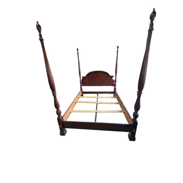 Vintage Solid Wood Queen Four Poster Bed With Turned Posts – Classic Traditional Style For Sale - Image 10 of 13