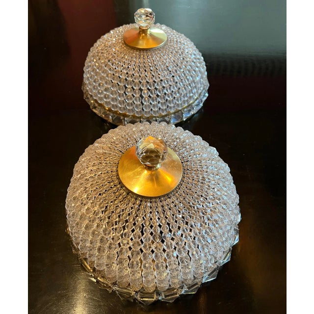 Very stylish and glamorous French crystal fixture with real crystals strung in a dome with blocks of crystal surrounding...