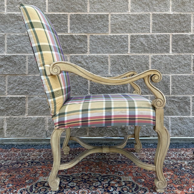Beige Vintage Southwood Furniture French Neoclassical Lounge Chair in Distressed Beige With Carved Acanthus Leaves For Sale - Image 8 of 16