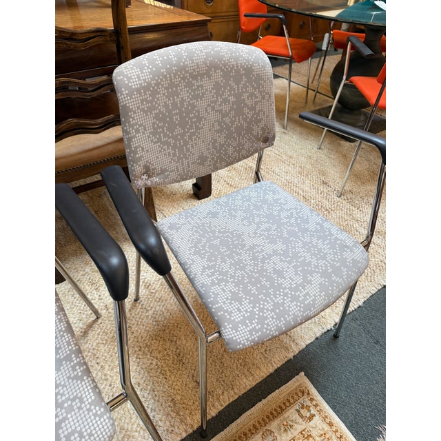 Textile Hightower Modernist Stackable Damask Print Arm Chairs, Pair For Sale - Image 7 of 12