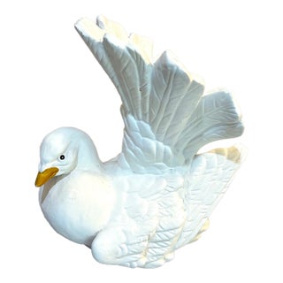 White Plaster Painted Bird Statue / Figurine For Sale