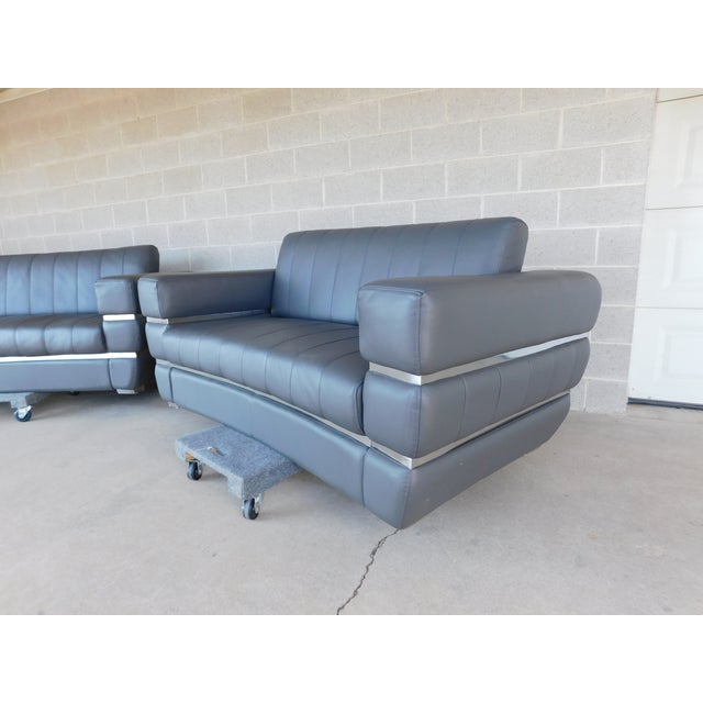Divan Italia Contemporary Modern Leather Sofa Set Original upholstery is very good condition, Rich Grey Leather Color...