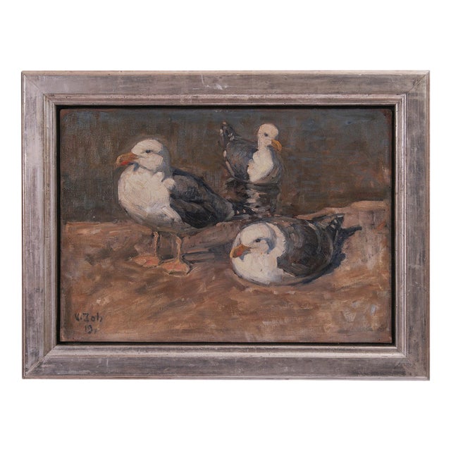 Viggo Johansen, Three Seagulls, Oil on Canvas, Framed For Sale
