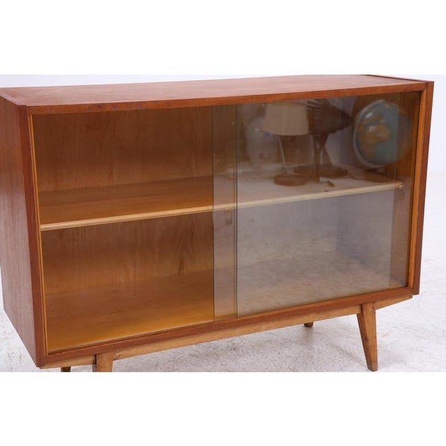 Vintage Walnut Display Cabinet with Glass Sliding Doors For Sale - Image 9 of 13