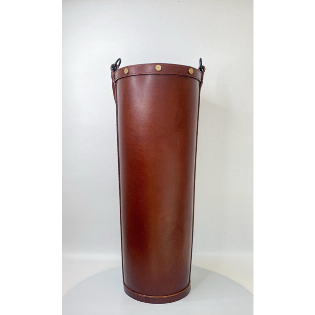 Mid 20th Century French Leather Umbrella Stand in the Style of Jacques Adnet For Sale - Image 4 of 9
