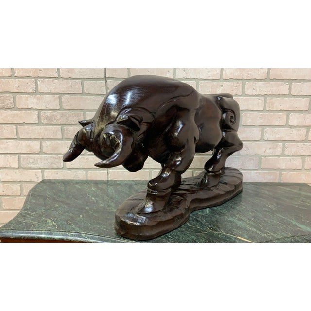 Vintage Spanish Carved Charging Bull Statue - Pair For Sale In Chicago - Image 6 of 11