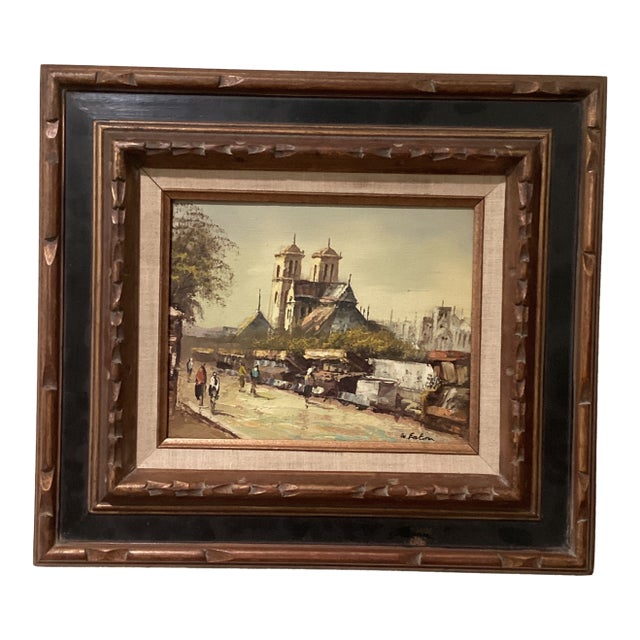 Mid 20th Century Paris City Landscape Market Scenes Oil Painting on Canvas Signed Framed For Sale
