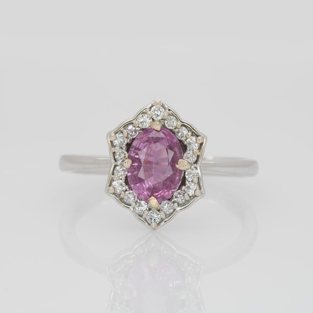 Pink Sapphire Ring With Earth Mined Diamonds: Solid 14k Gold, Size 6.75 For Sale - Image 4 of 8