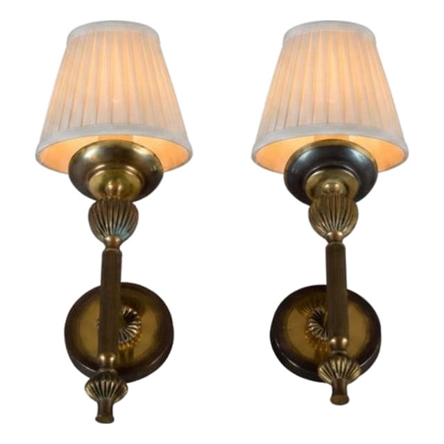 Vintage Brass Wall Lights, 1940s, Set of 2 For Sale