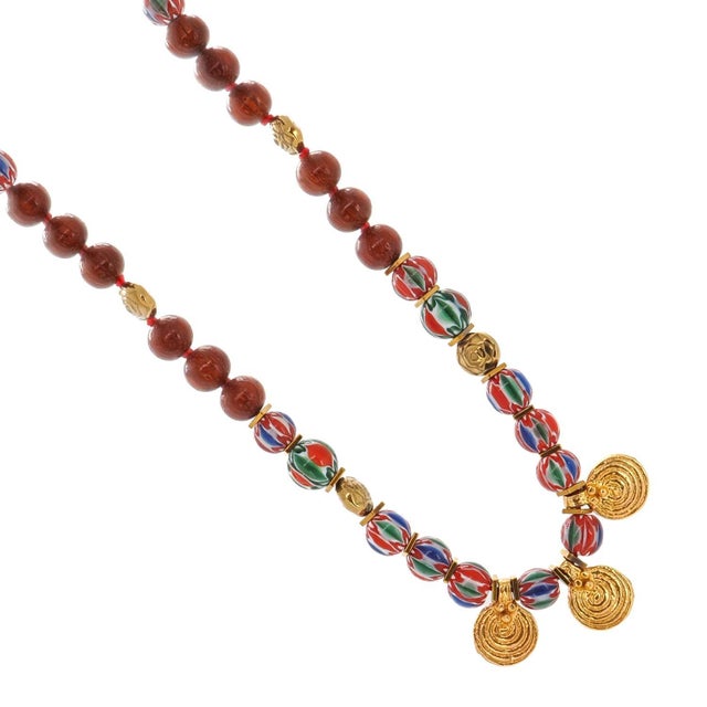 Ethnic Boho Gold Spiral Charm Beaded Choker Necklace For Sale - Image 11 of 12