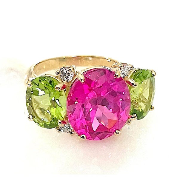 Sky Blue Christina Addison Medium Gum Drop Ring Blue Topaz Pink Topaz For Sale - Image 8 of 12