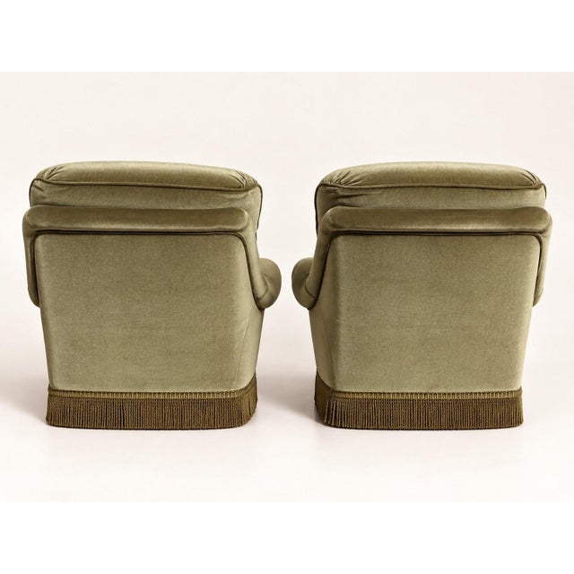English-Style Toadstool Chairs in Olive Green Velvet, 1960s, Set of 2 For Sale - Image 4 of 7