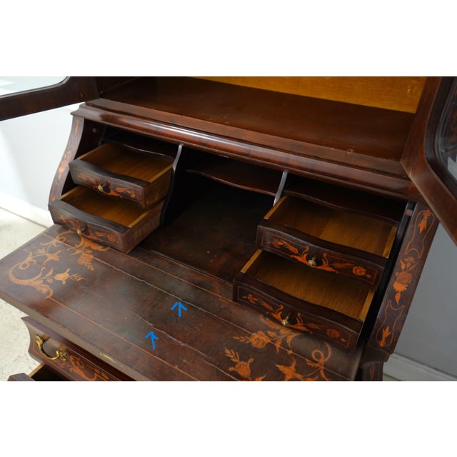 1900 - 1909 Vintage Italian Dutch Marquetry Secretary Desk For Sale - Image 5 of 18