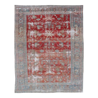 Early 20th Century Antique Hand-Knotted Persian Bibikabad Rug in Wool With Unique Medallions For Sale