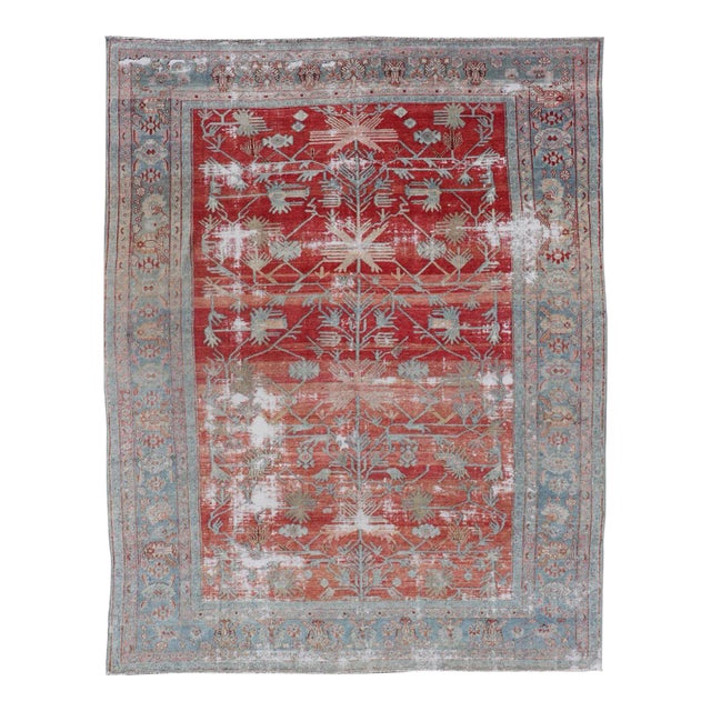 Early 20th Century Antique Hand-Knotted Persian Bibikabad Rug in Wool With Unique Medallions For Sale