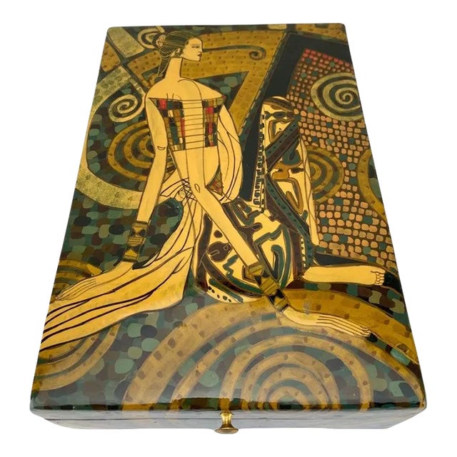 Art Deco Revival Style Figurative Lacquer Decorative Box For Sale