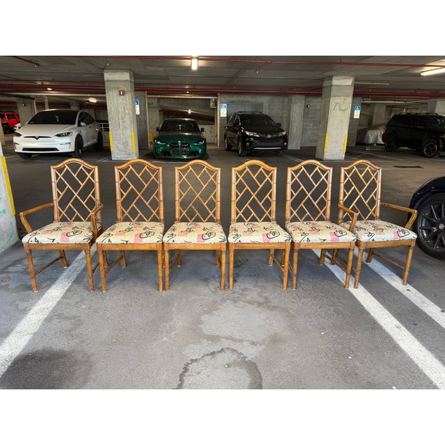 Vintage Six Chinese Chippendale Dining Chairs - A Set sold as found in original condition without damage showing only...