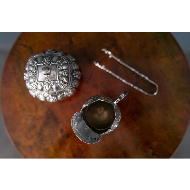 Milk Jug, Sugar Bowl and Tongs in Silver, Set of 3 For Sale - Image 9 of 12