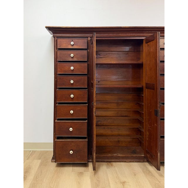Brown Rare Antique Apothecary Cabinet 16 Drawer Two Door Large Wood Storage For Sale - Image 8 of 12