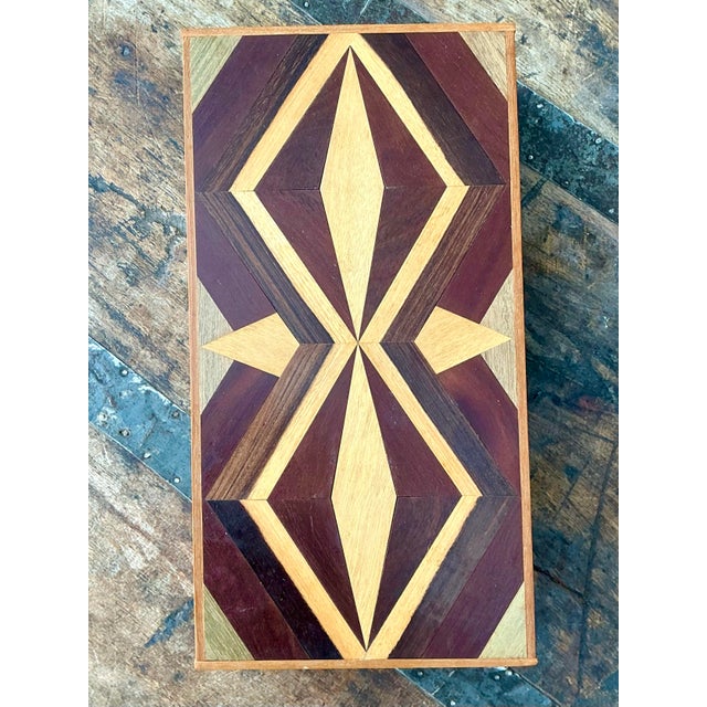 Vintage Marquetry Wood Diamond Box For Sale - Image 11 of 12
