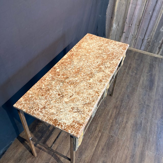 French Balcony Console Table With Marble Top & Gold Figural Wrought Iron For Sale - Image 9 of 9