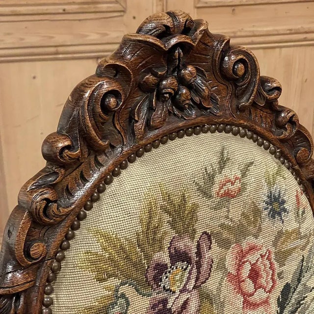 Wood Set of Six 19th Century French Louis XVI Carved Dining Chairs With Original Needlepoint For Sale - Image 7 of 13