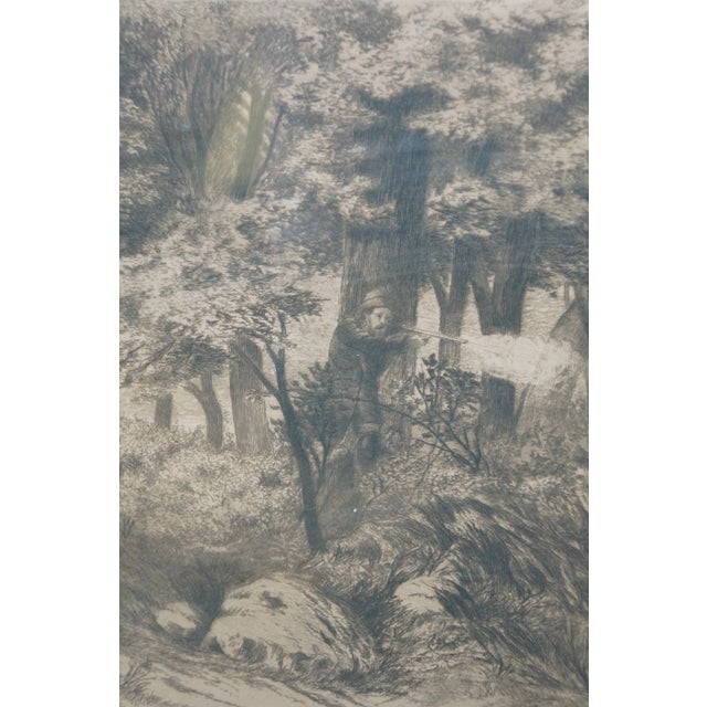 Antique Hc Rost Signed Hunt Theme Forest Elk Stag Landscape Etching 31" For Sale - Image 10 of 11