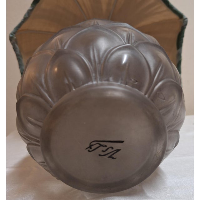 Art Deco Belgian Pineapple Lamp with Frosted Crystal Glass Base and Handmade Fabric Shade by Christalleries De Val St Lambert for Lamplove For Sale - Image 10 of 12