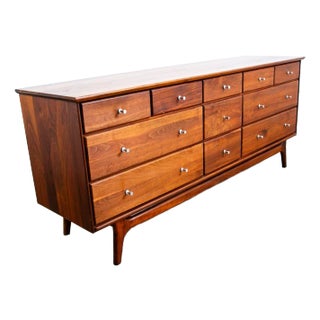 1960s Mid Century Modern Credenza Dresser 11 Drawer Ace Hi Prelude Solid Walnut For Sale