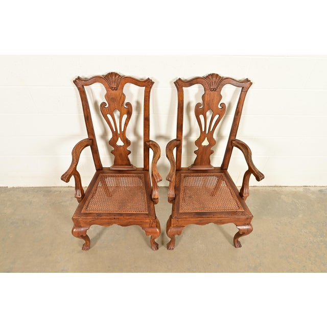 Henredon Georgian Carved Solid Oak Armchairs, Pair For Sale In South Bend - Image 6 of 16