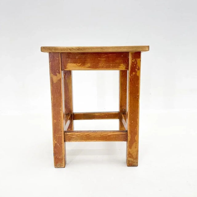 Square Wooden Stool with Original Paint, Czechoslovakia, 1950s For Sale - Image 3 of 10