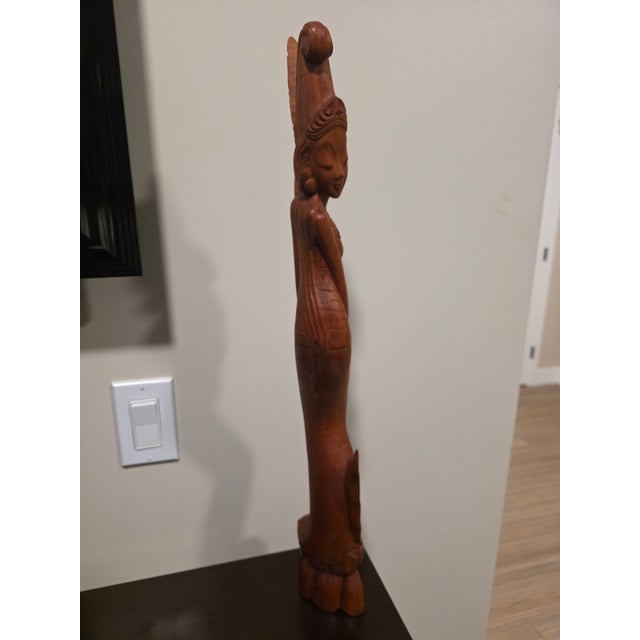 Art Deco Vintage Mid-Century Balinese Modernist 23.5-Inch Temple Maiden With Lotus For Sale - Image 3 of 12