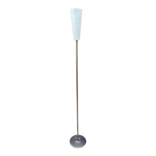 1980s Italian Postmodern Floor Lamp With Opaline Glass Shade — Minimalist Modern Torchère For Sale