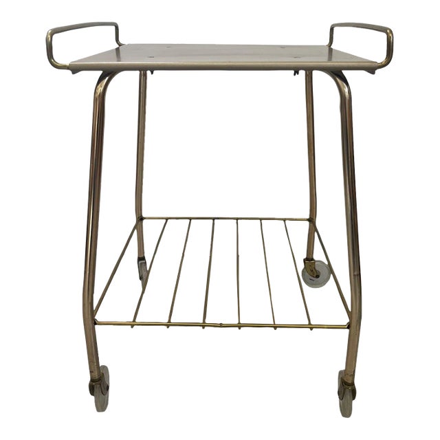 1970s Vintage Gold Colored Cart on Wheels For Sale