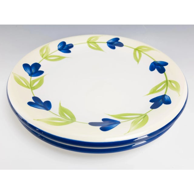 Late 20th Century Vintage Dansk Verona Dinner Plates - Green Leaves Blue Flowers 12" Set of (2) For Sale - Image 5 of 7