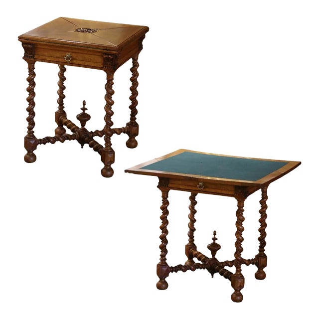 19th Century French Louis XIII Walnut Envelope Card Table With Drawer For Sale