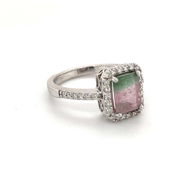 Watermelon Tourmaline Diamond Ring 14k Gold 1.82 TCW Certified, Size 7 For Sale - Image 9 of 11