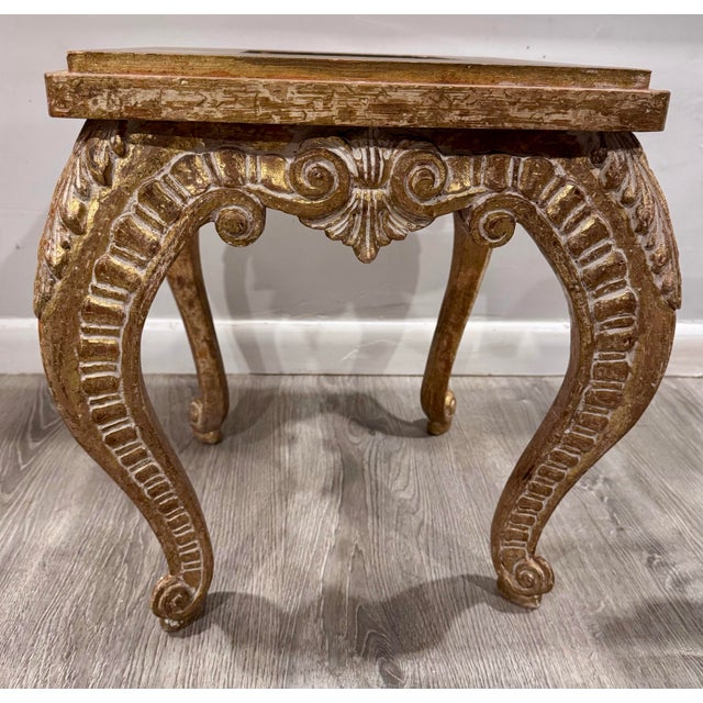 Hollywood Regency Exquisite Italian Gilt-Wood Carved Ottoman Bases - A Pair For Sale - Image 3 of 10